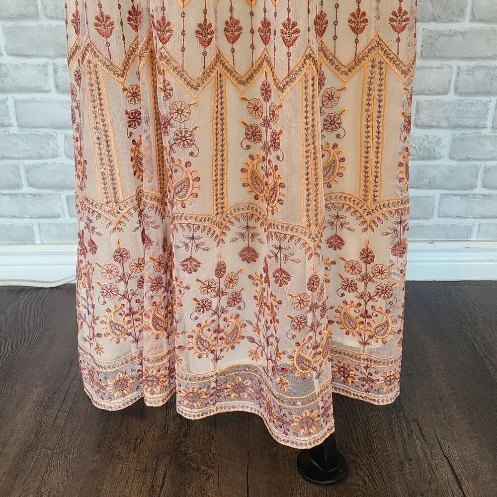 Soft Surroundings Inez Metallic Embroidered Maxi Skirt Coral NEW Boho Chic Large - Picture 3 of 9
